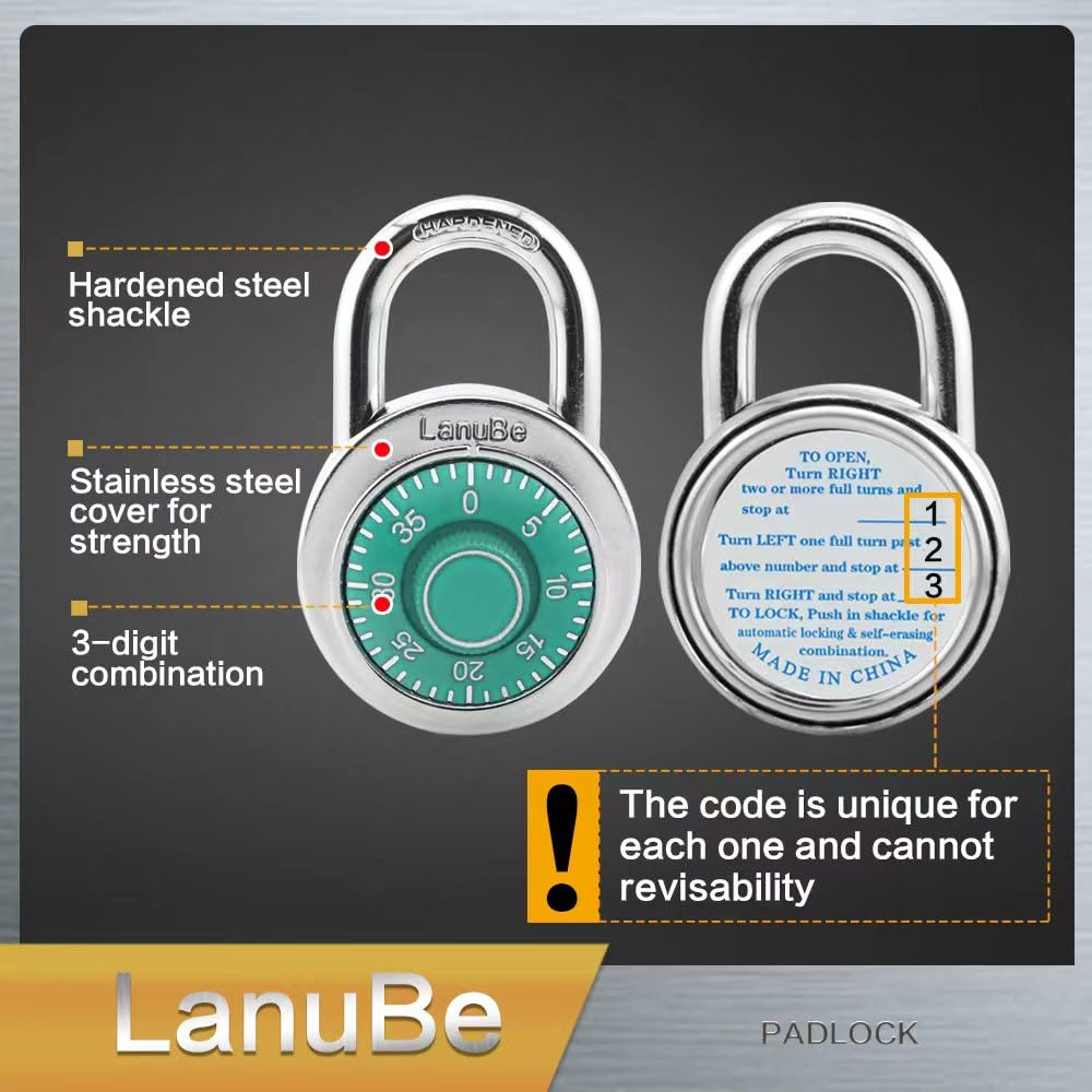 LanuBe Candado de combinación de esfera estándar, paquete de 48 unidades