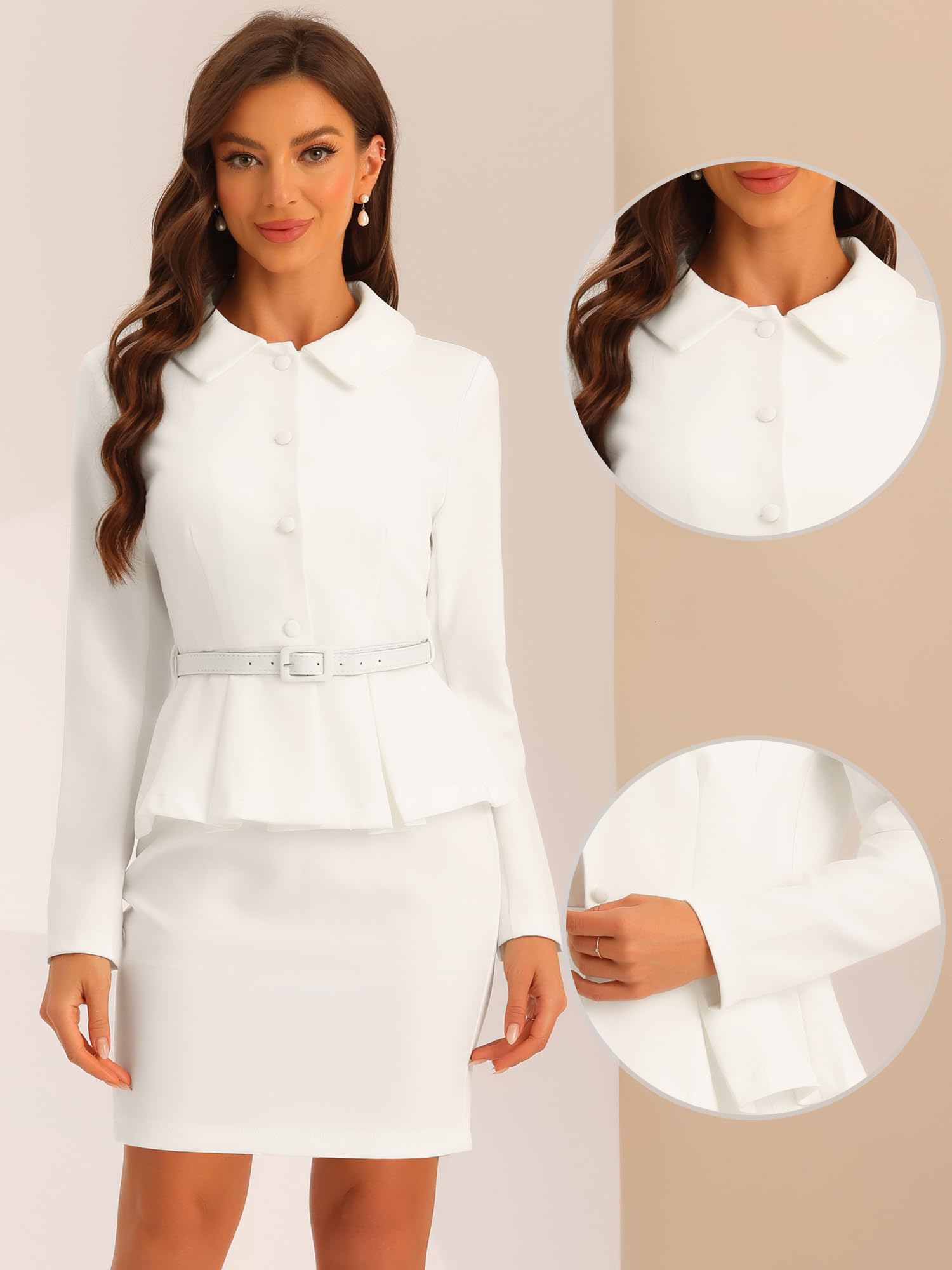 Allegra K Tailleur Donna Eleganti Peplo da Lavoro 2 Pezzi Set Gonna E Giacca Blazer da Ufficio