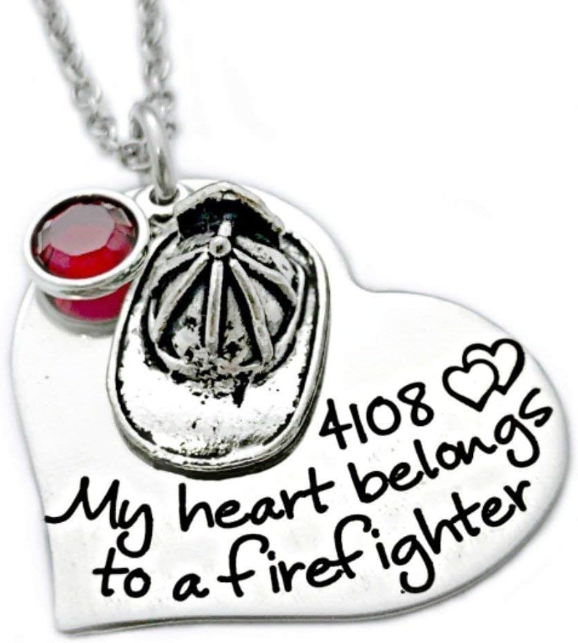 Oaklee Mae Heart Belongs to a Firefighter Necklace - Personalized Jewelry - 1106