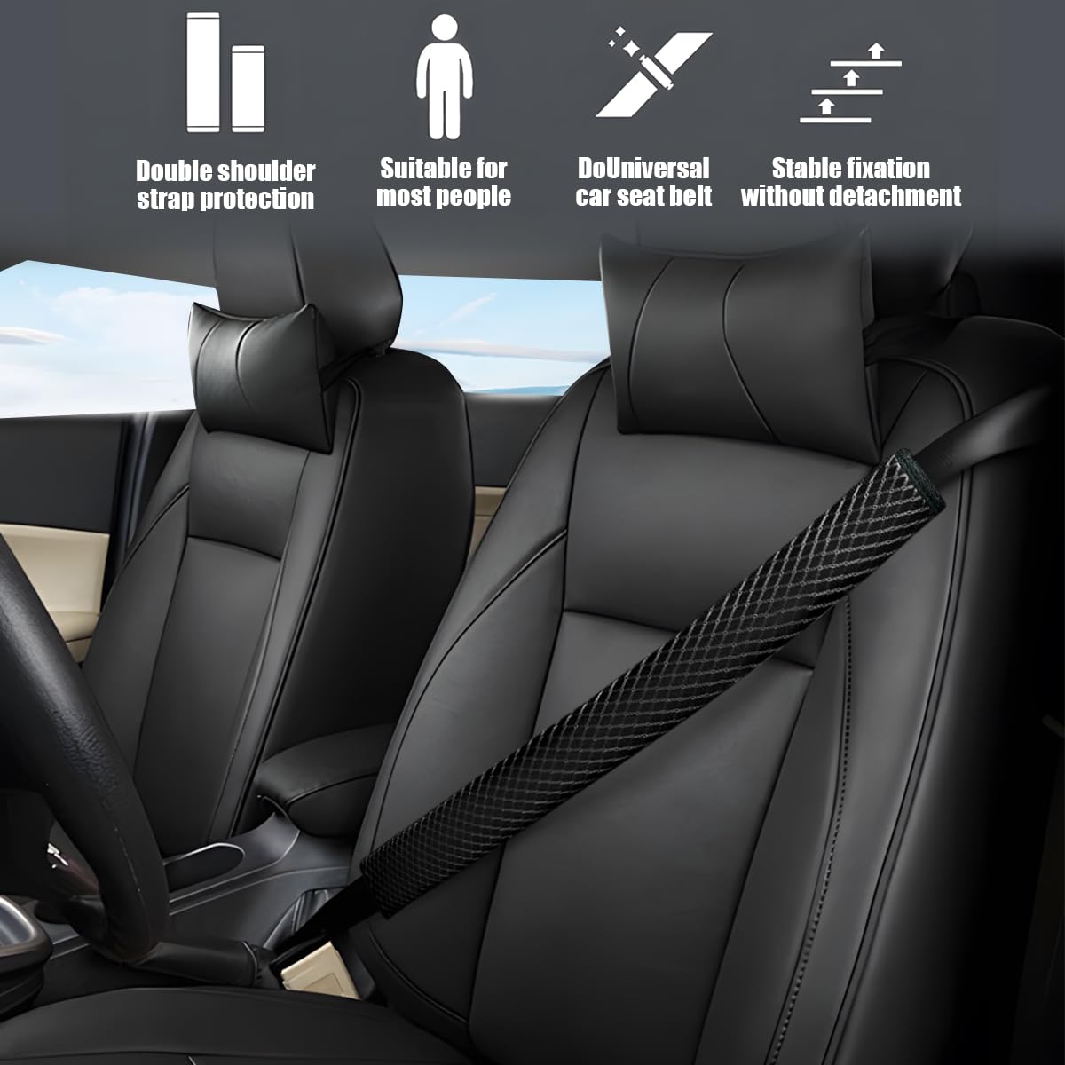 BESULEN Funda extra larga para cinturón de seguridad de automóvil, 2 almohadillas suaves para correa de hombro para cinturón de seguridad de vehículo, cómodo accesorio protector de arnés interior de