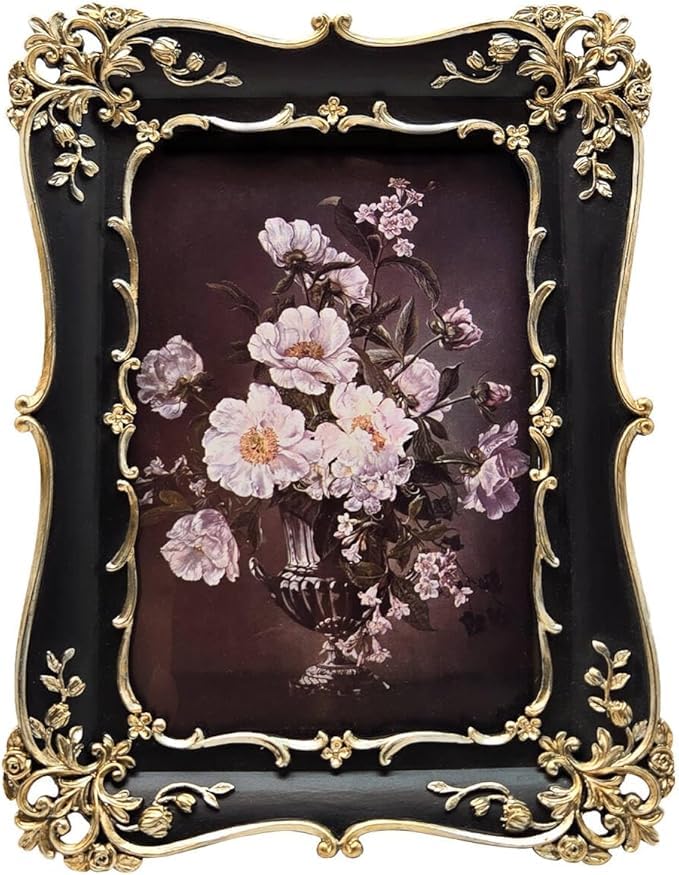 4x6 Vintage Picture Frame, Antique Bronze Gold Ornate Photo Frame for Wall Hanging or Tabletop Display, Decorative Floral Design Retro Home Decor