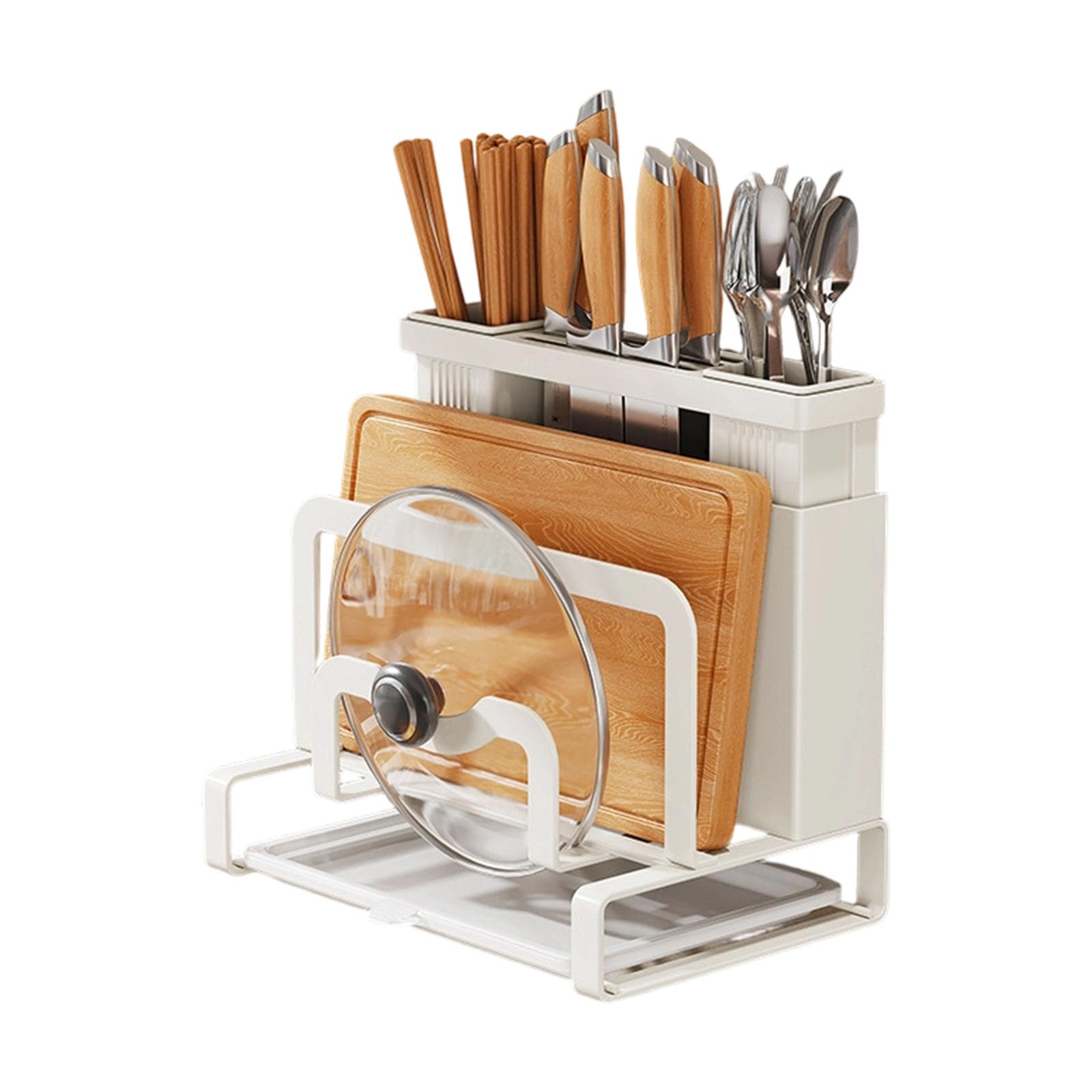 XAGMODSHN Rustproof Carbon Steel Kitchen Tool Rack Featuring Wall or Countertop Installation and Builts in Cutting Board Slot Multifunctional Kitchen Shelf