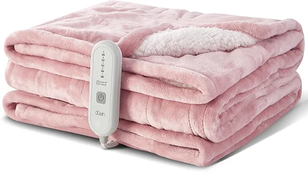 Dowin Pink Heated Blanket Electric Throw Fleece Flannel Heating Warming Blankets with Auto Shut Off for Couch Office Chair Bed Adults Fuzzy Cozy Machine Washable 50x60