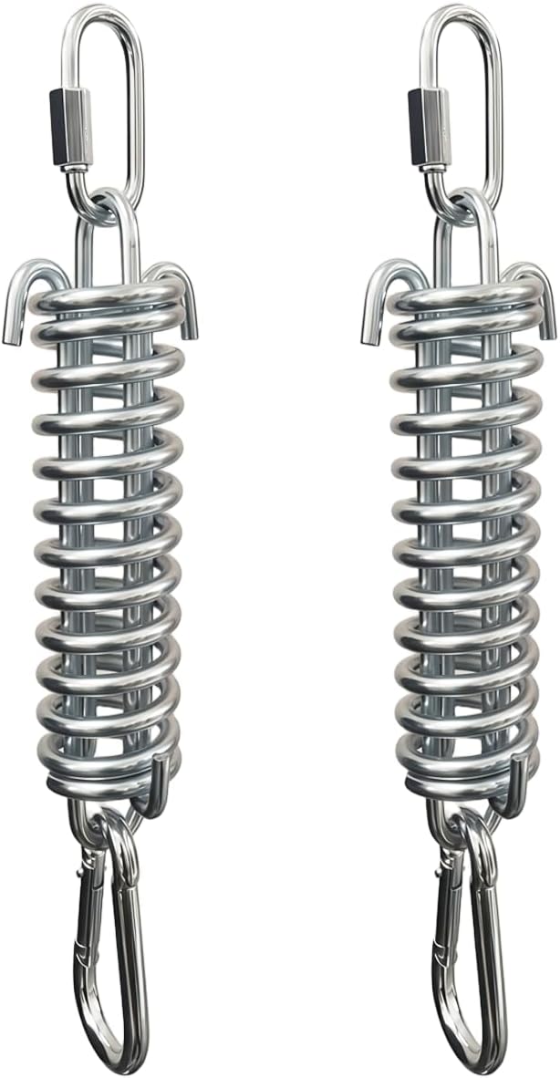 Porch Swing Spring 1-9/16 x 7 Inches Heavy Duty Drawbar Style for Swings, Hammocks, Sunshade Sails, Large Dog Chain Leash, Boxing Bags, Gym & Patio (2 Pack) (Spring + Carabiner/Quick Link)