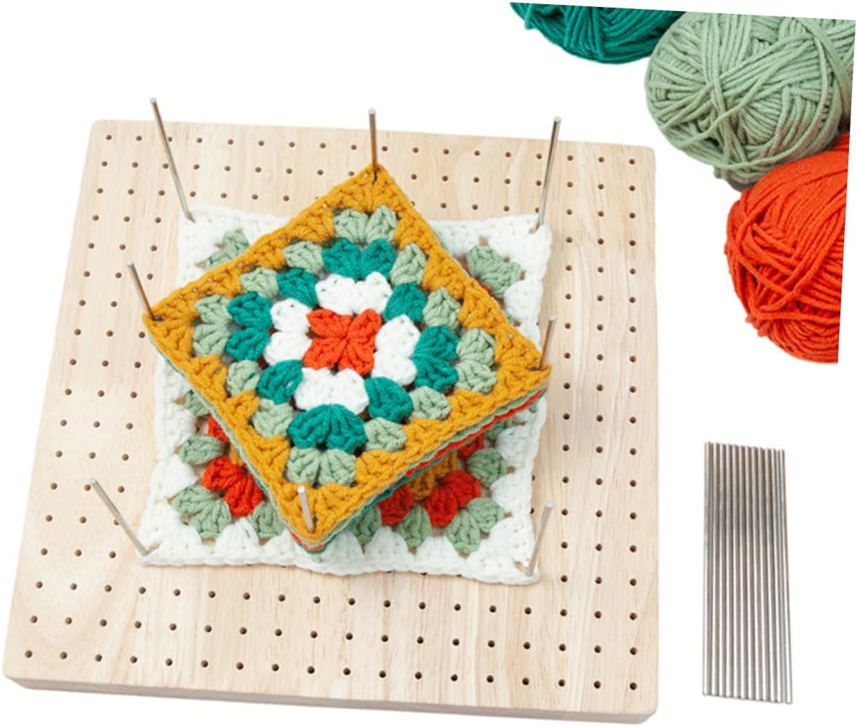 TEHAUX 1set Crochet Blocking Board Square Wooden Knitting Tools for Crocheting Projects Lightweight and Portable Handmade Blocking Board Positional Needles