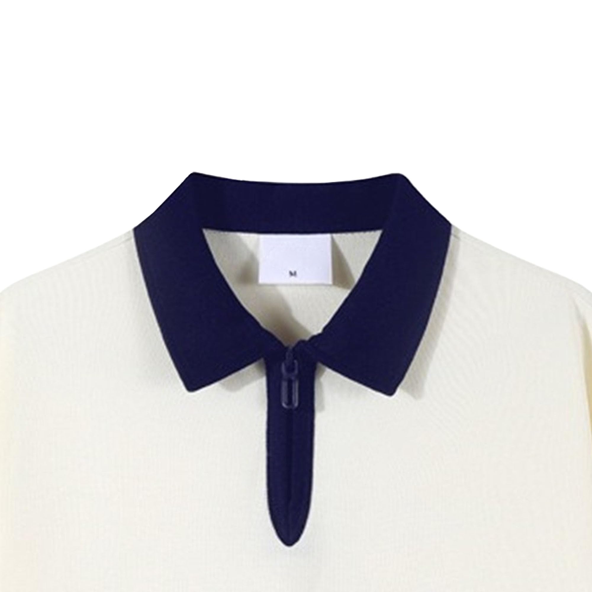 Men Loose Contrast Paul Collar Shirts Quarter Zipper Lapel Cotton Couple Shirt Summer Cute Date Simple Pullover Top (Off Apricot,Medium)