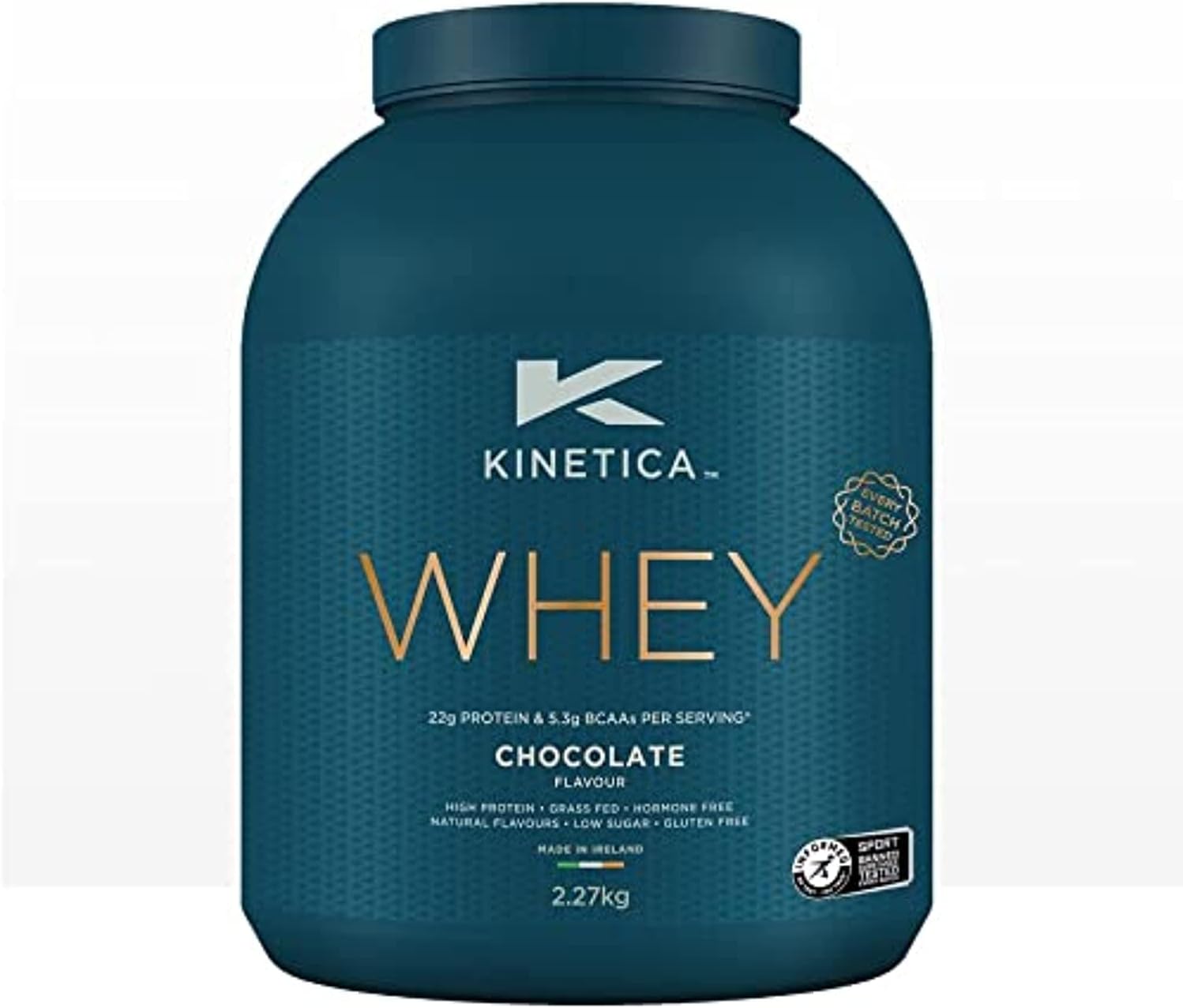 Kinetica Whey Protein Powder, Chocolate, 2.27Kg, 22G Protein Per Serving, 76 Servings. Whey Protein From Irish Grass-Fed Cows, Excellent Mixability And Taste