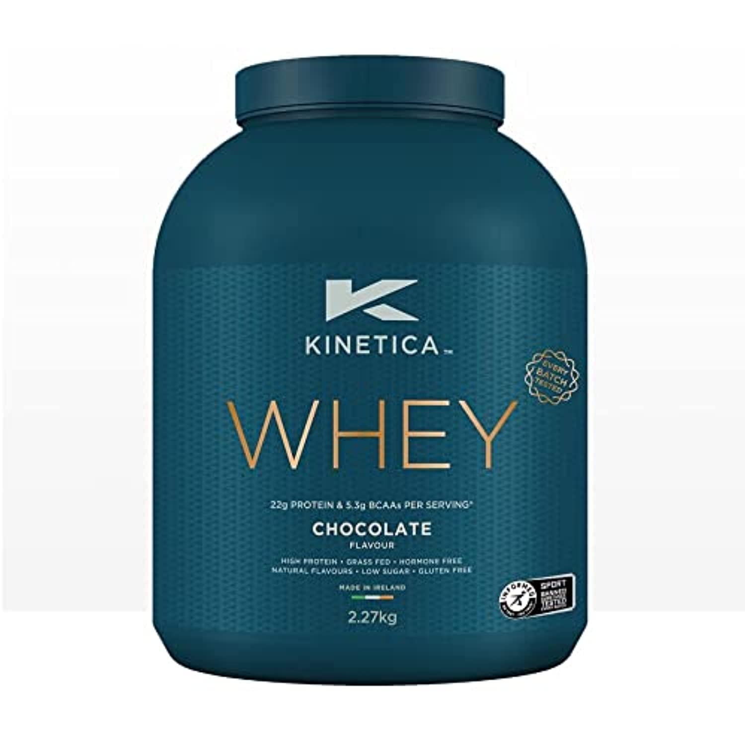 Kinetica Whey Protein Powder, Chocolate, 2.27Kg, 22G Protein Per Serving, 76 Servings. Whey Protein From Irish Grass-Fed Cows, Excellent Mixability And Taste