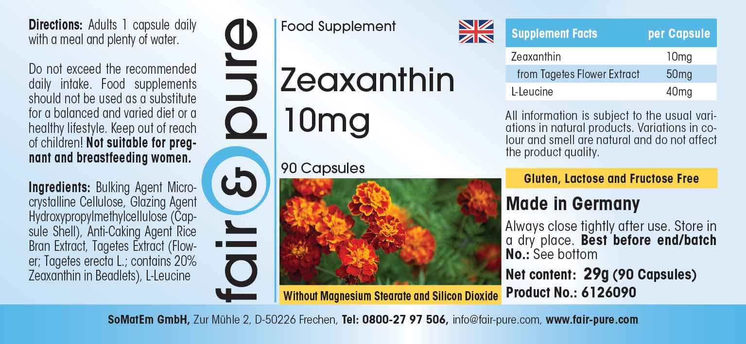 Fair & Pure® - Zeaxantina 10mg - Naturale - da fiore di calendula - Vegan - 90 Capsule