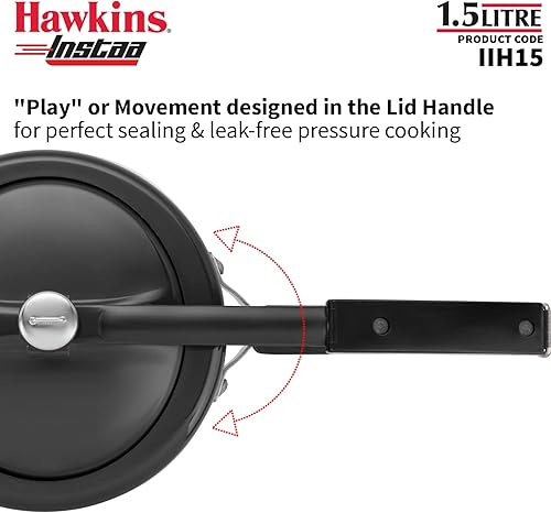 Miniatura 8 de Hawkins Olla a presión Instaa de 1,5 litros, cocina de tapa interior de inducción, cocina anodizada dura de cuerpo alto, mejor cocina negra, negro