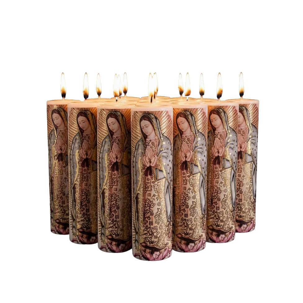 Recopilación de Cirios - solo los mejores. 50 Vela Cirio Virgen de Guadalupe, Mini, Religiosa, Decorativa, Paquete de 12