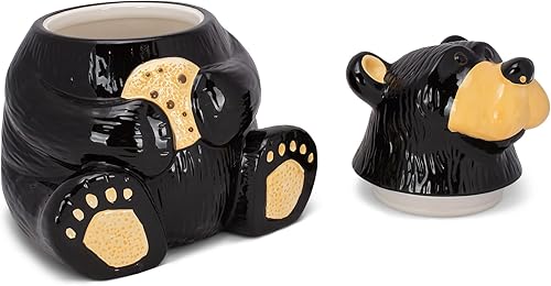 Miniatura 5 de DEMDACO Bearfoots by Jeff Fleming Cute Bear With Cookie Classic Black - Tarro de cerámica brillante de 12 x 9 pulgadas, contenedor de almacenamiento