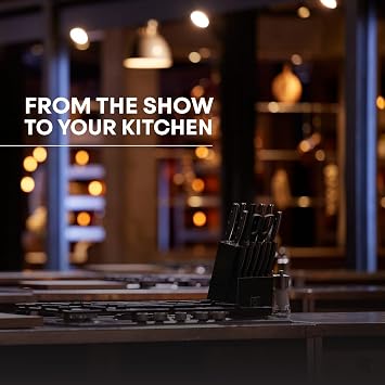 MasterChef Kitchen Knife Set with Block and Sharpener Plus Scissors, 15pc Chef Knife Set of Professional Grade Kitchen Knives with Sharpened High Carbon Stainless Steel Blades & Triple Riveted Handles