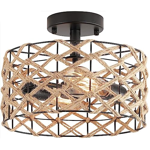 Luces de techo con base E26 en metal y cuerda tejida a mano 6