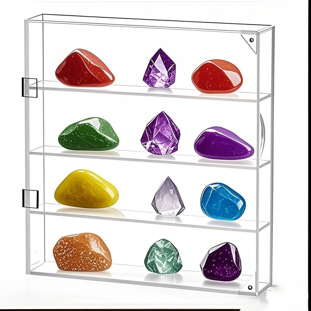 Acrylic Display Case Clear Showcase Cabinet with Door Wall Mounted Collection Shelf Dustproof Box Home Organizer for Mini Toys , Collections, Stone, Amiibo Suit for Figures Within 3 inch Height