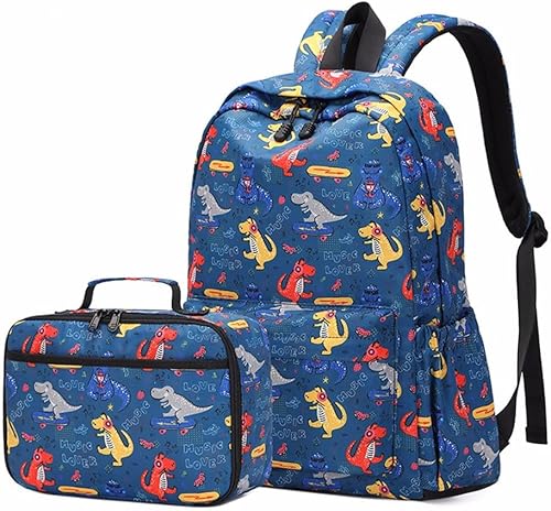 Linda mochila de dinosaurio para niños, niñas preescolares con lonchera para jardín de infantes y escuela, juego de mochila para niños de 3 a 9