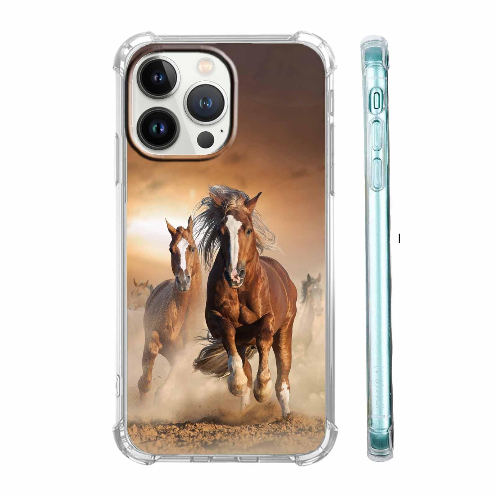 Tobelint Case for iPhone 14 Pro Max with Horse Design,Brown Running Animals Pattern for Men Women,Clear Slim Soft TPU Bumper Case,6.7”(Horse,14pm)