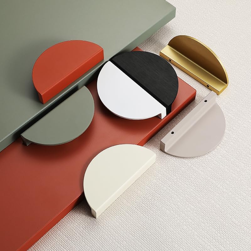 Miniatura 6 de Tiradores de cajón verdes de 2-12 pulgadas, 2 piezas (media luna de latón cepillado medio redondo, manijas de media luna, pomos semicírculos con