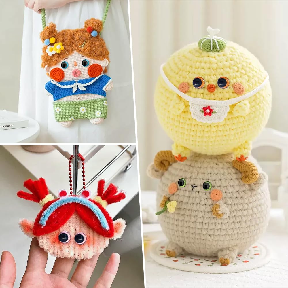 20 stuks veiligheidsogen voor gehaakte dieren, poppenogen voor knuffeldier, glitter, kleurrijke poppenogen met sluitringen, geschikt voor het zelf maken van poppen en pluche dieren (12 14 16 18 20 mm