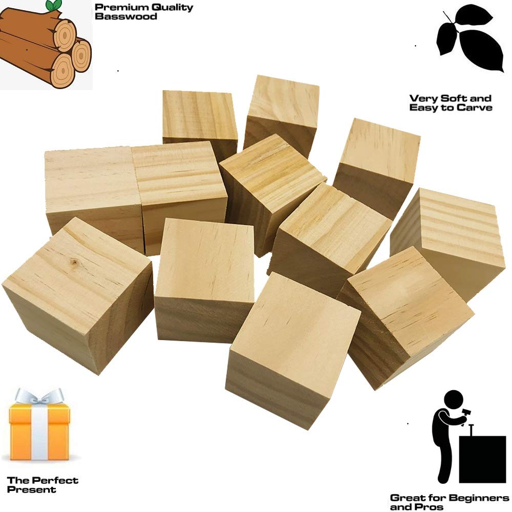 Fycooler 12pz Cubi di Legno Decorare,Cubi Legno Grezzo Naturale di Pino,Set Blocchetti Cubo 5x5x5cm,Perfetti per Stampi,Blocchi di Legno per Artigianato,Alfabeto, Puzzle e progetti DIY