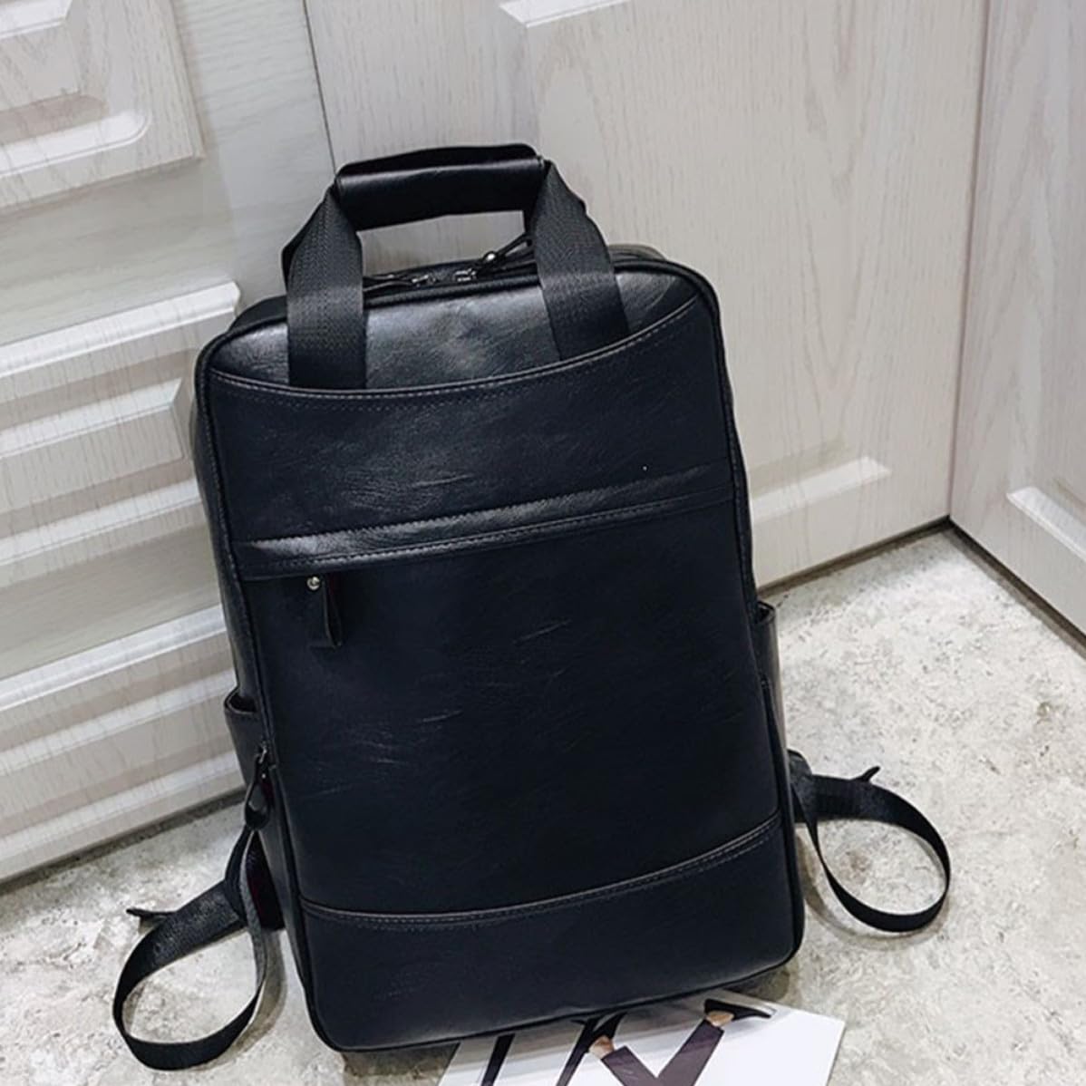 Mochila para Portátil de Piel PU Negra, para Estudiantes y Commuters