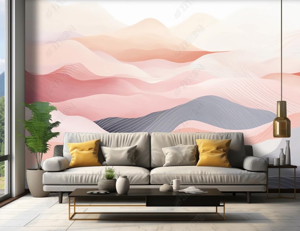 Papier peint intissé paysage rose haut de gamme pour une décoration murale raffinée