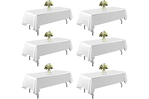 Mesa de comedor de 6 sillas con mantel blanco rectangular de 60 X84 pulgadas