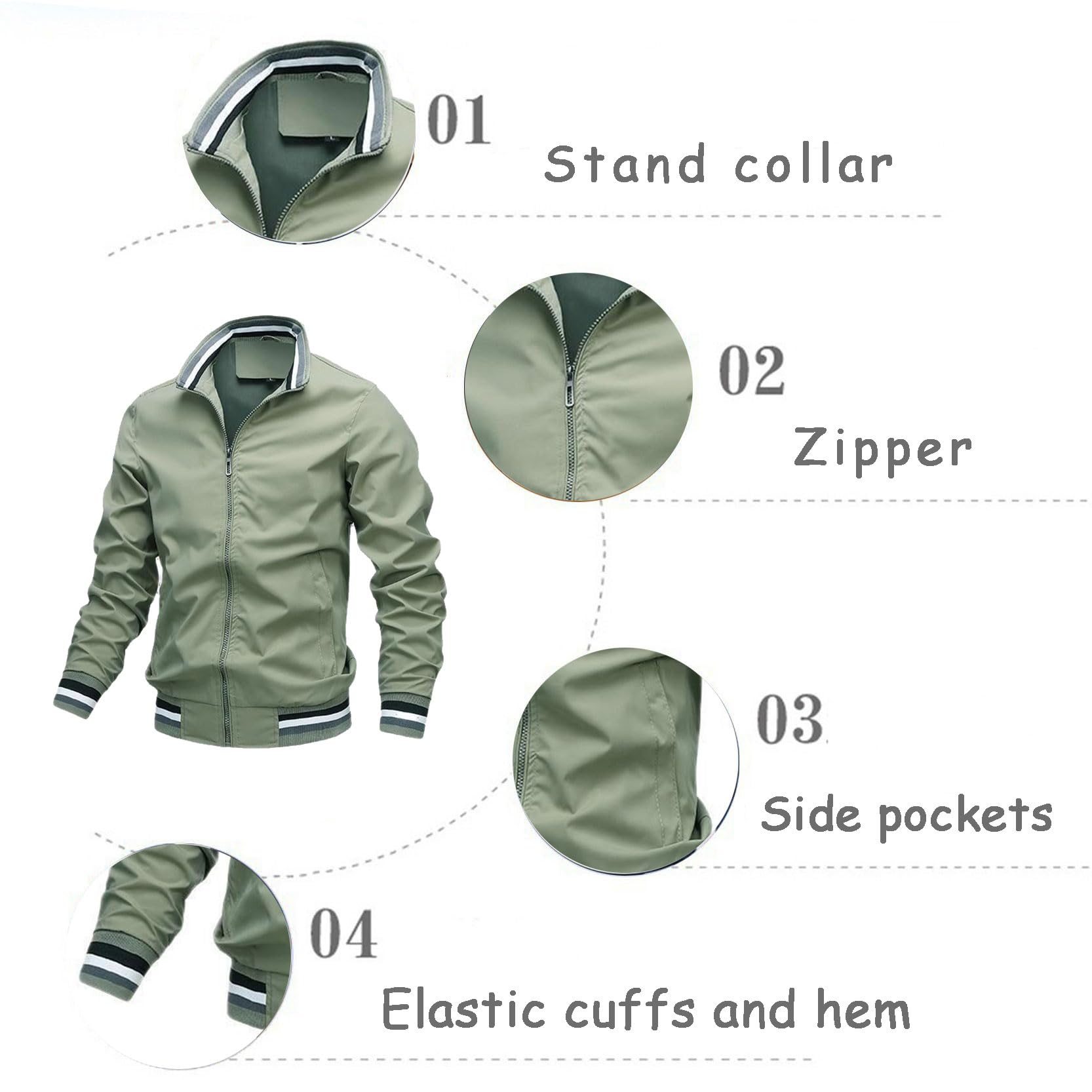 Giacca con Cerniera da Uomo per MV Agusta Giacca Bomber Leggera Casual Manica Lunga Giacca A Vento Moda Golf Cappotto Primavera Autunno Lavoro Abito Top da Lavoro,Green-XL