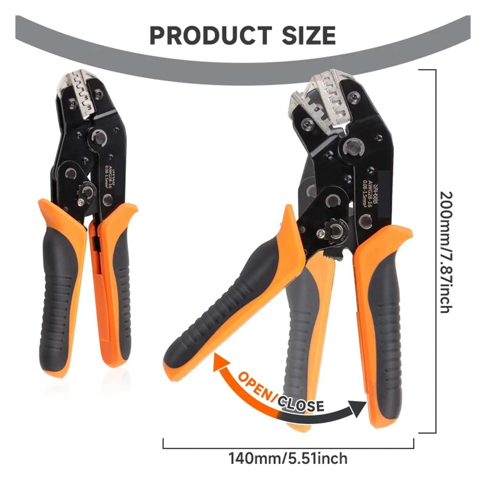 Pinza crimpatrice a cricchetto con ganascia 8B for JST MOLEX a canna aperta, non isolata, terminali a testa, connettori coassiali solari(SN-68B 5JAW)