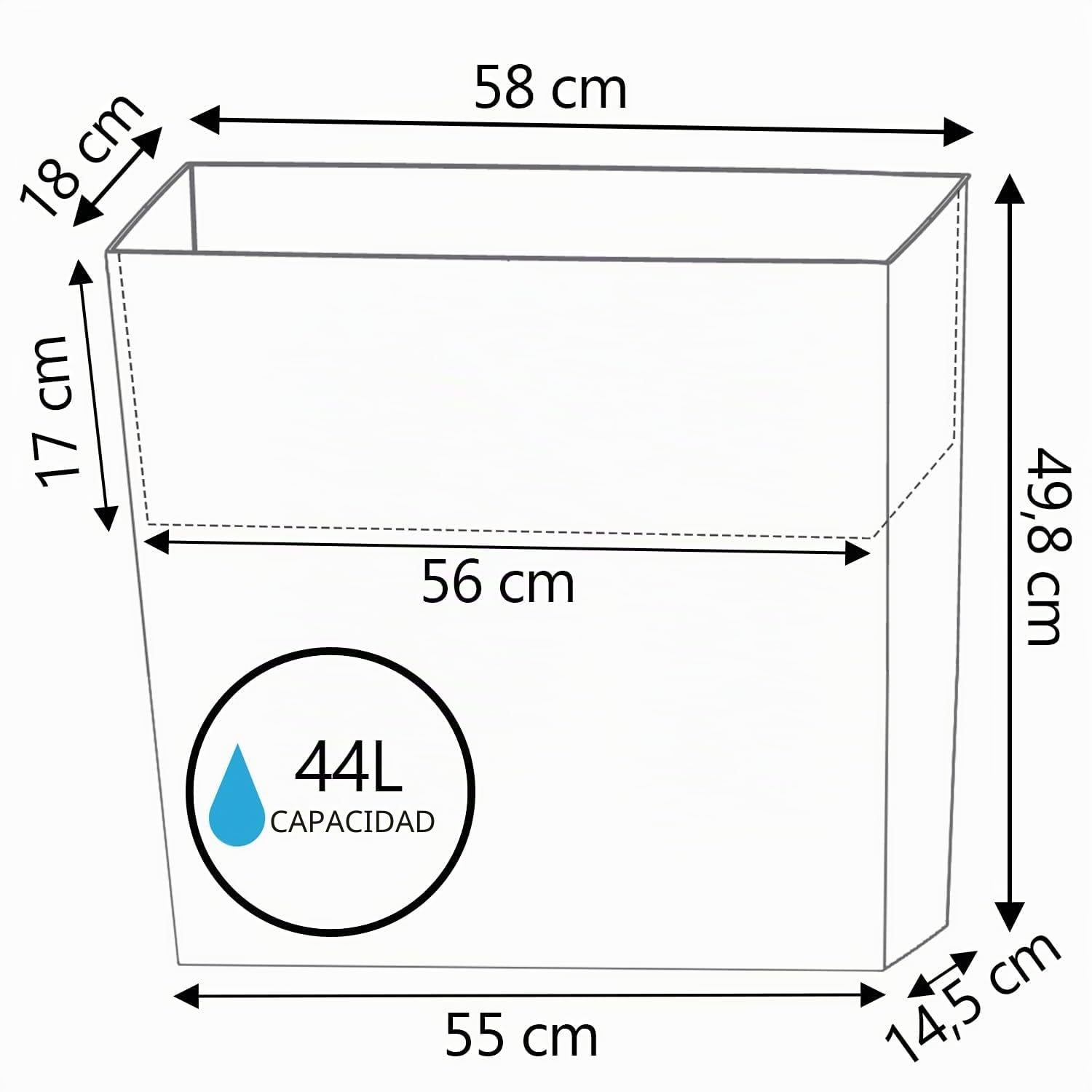 IMJ-Global - 2 Jardineras Exterior Grandes 58x18x49,8cm, Macetas Decorativas Interior Exterior 44 litros (Inserto de 12 litros) Jardinera Decorativas en Plástico Resistente a la Intemperie (Negro)