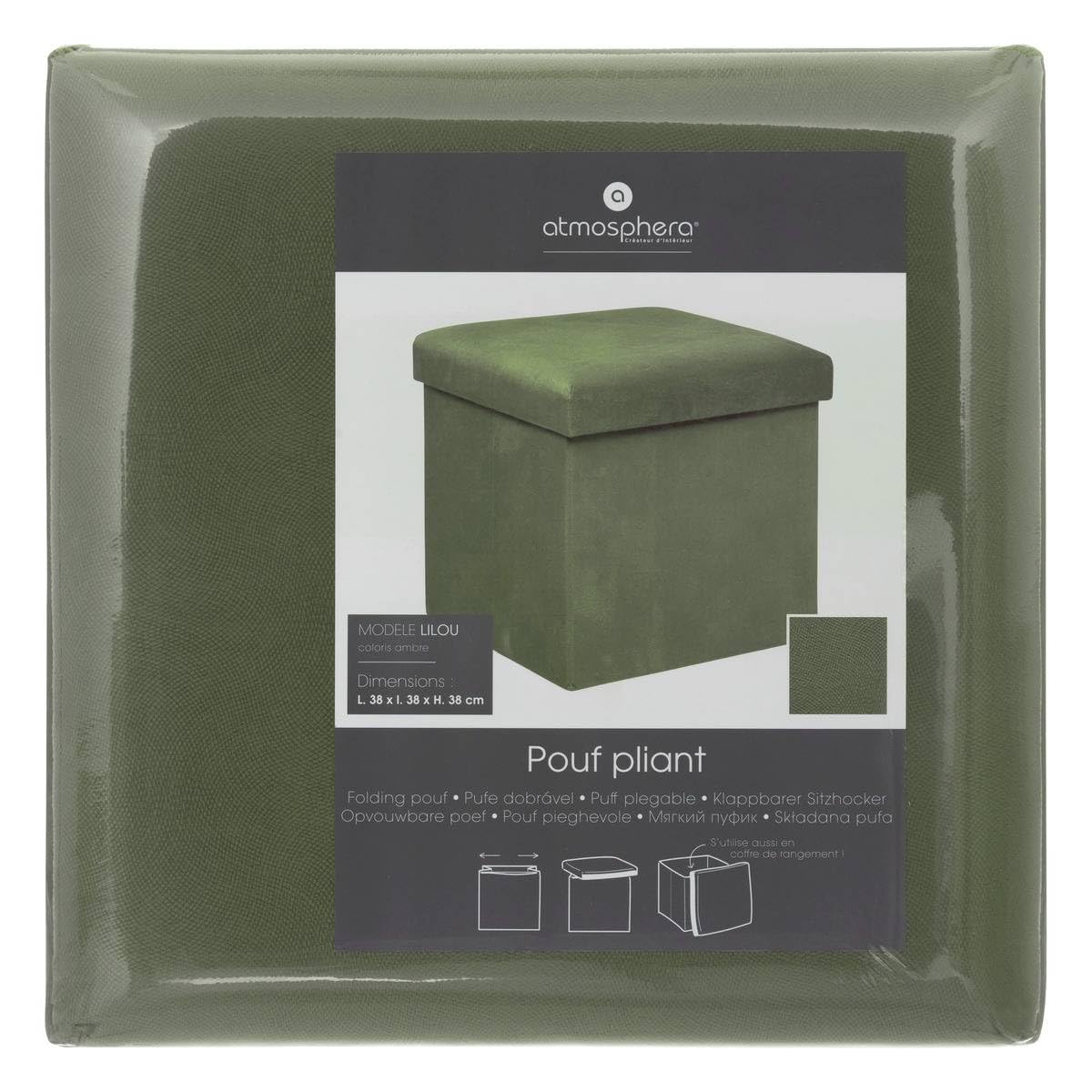ATMOSPHERA CREATEUR D'INTERIEUR - Pouf Pieghevole in Velluto Lilou 38x38cm Verde Kaki