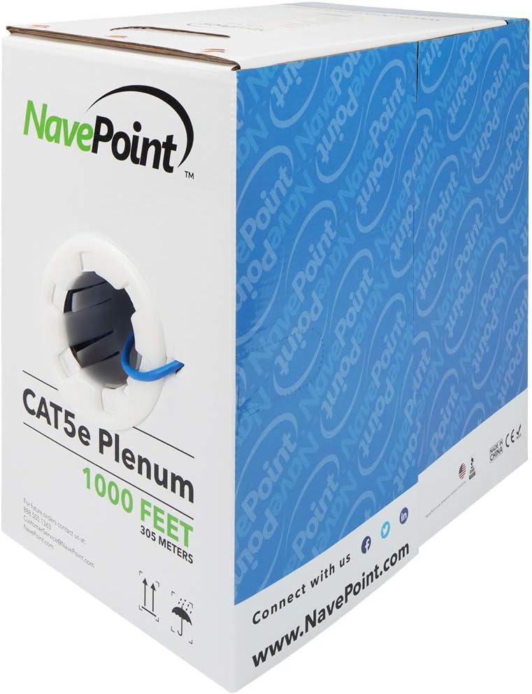 Frее Shірріng оƒƒеr NavePoint Cat5e Plenum Jacket, 1000ft, Blue, Solid Bare Copper Bulk Ethernet Cable, 350MHz, 24AWG 4 Pair, Unshielded Twisted Pair (UTP)