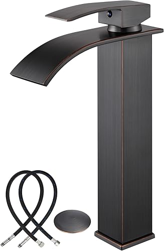 Miniatura 1 de Midanya Grifo alto de bronce aceitado con cascada para lavabo de baño, grifo alto de una sola manija, montaje en cubierta de 1 agujero con boquilla