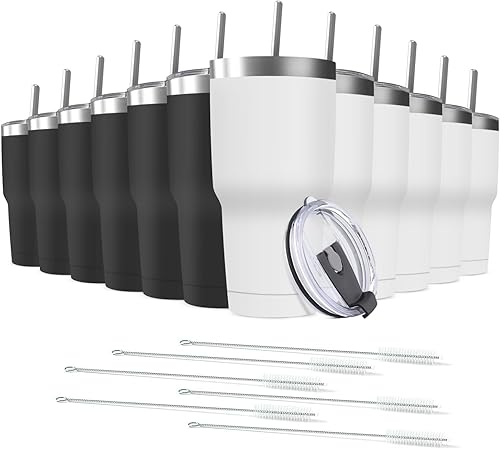 Taza de viaje de acero inoxidable de 30 onzas con tapa, vaso a granel aislado al vacío de doble pared con pajitas, taza de café con recubrimiento en