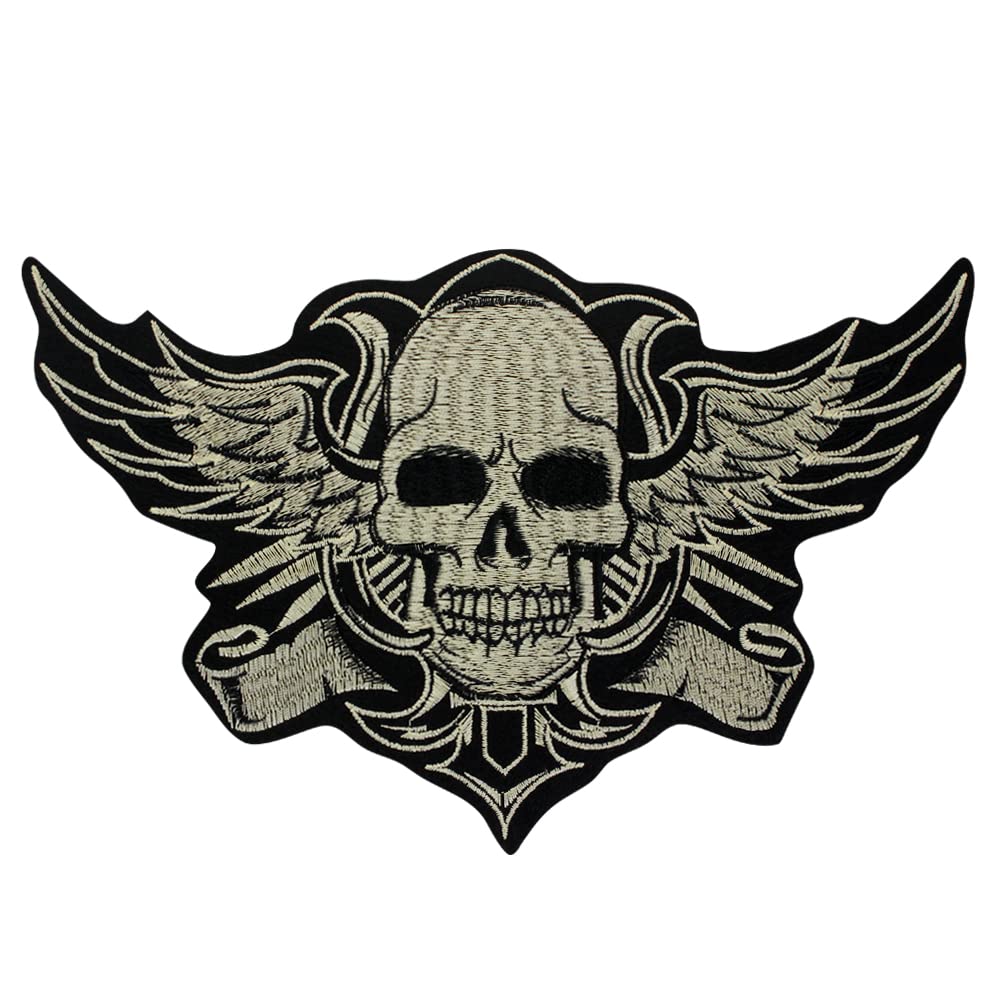 EMDOMO Embroidered Skull Wings Patch Applique for Hat Bags Jackets Backpacks Iron on Badge