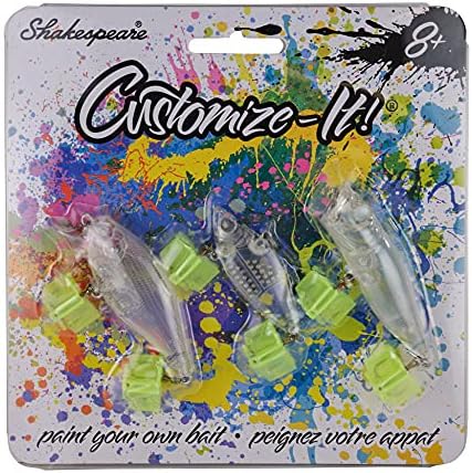 Shakespeare Customize-It Bait Kit, Paint-Your-Own Fishing Lures for Kids, Clear Construction for Easy Customization, 3 Fish-Catching Shapes, Easy and Safe for Beginners