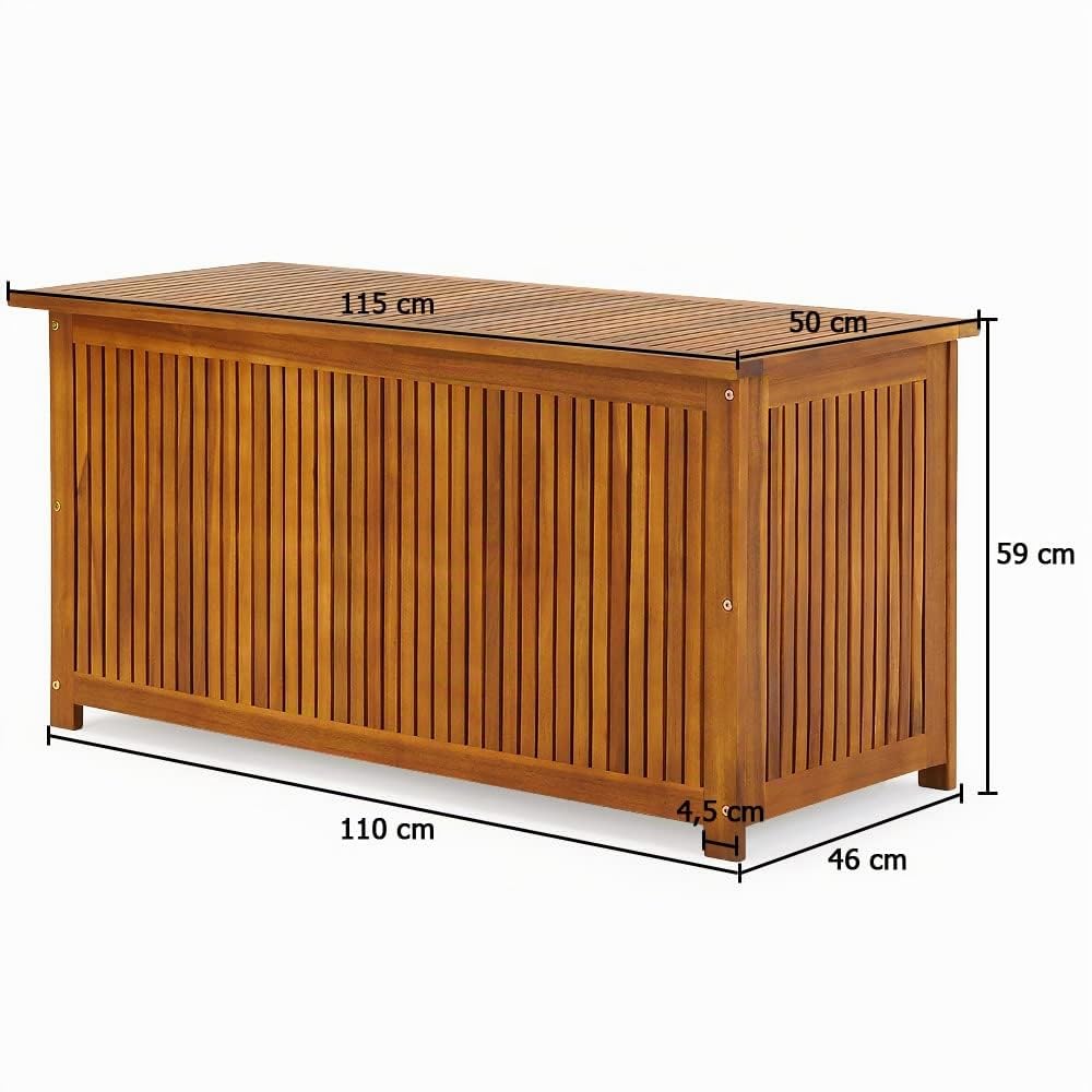 Casaria® Baule da Giardino in legno 115x50x59cm 205L Carico Max. Coperchio 160KG Contenitore Salvaspazio Fodera Interna