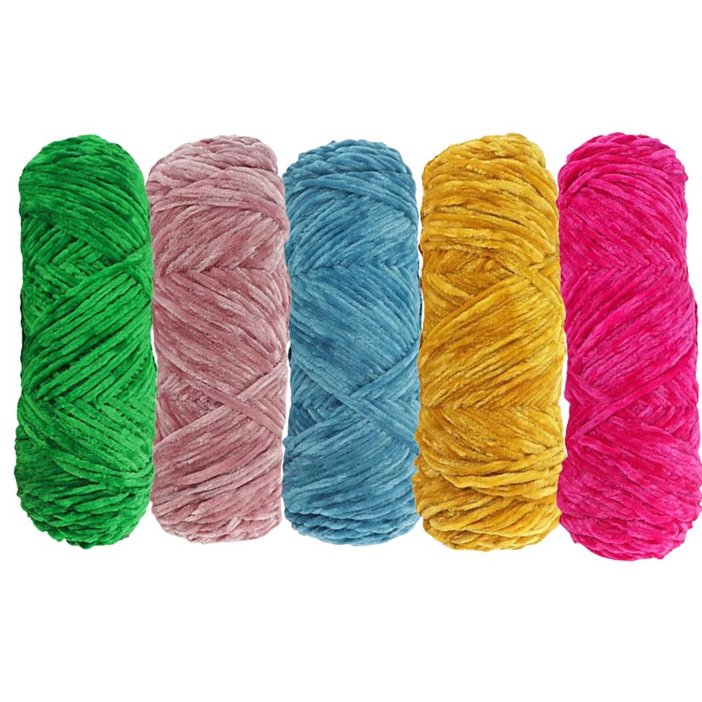 5pcs Yarn Velvet Knitting Yarn Super Soft Crochet Ball Craft Multi Colors(Blue, Pink, Green,Yellow,Rose Red)