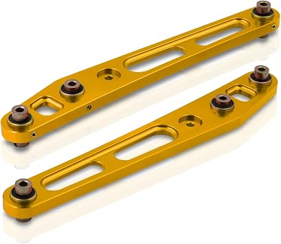 AJP Distributors JDM Rear Lower Suspension Billet Aluminum Control Arms LCA Kit Pair Gold + Bushings Set Compatible/Replacement For Civic EK9 EM1 LX DX EX SI 1996 1997 1998 1999 2000 96 97 98 99 00
