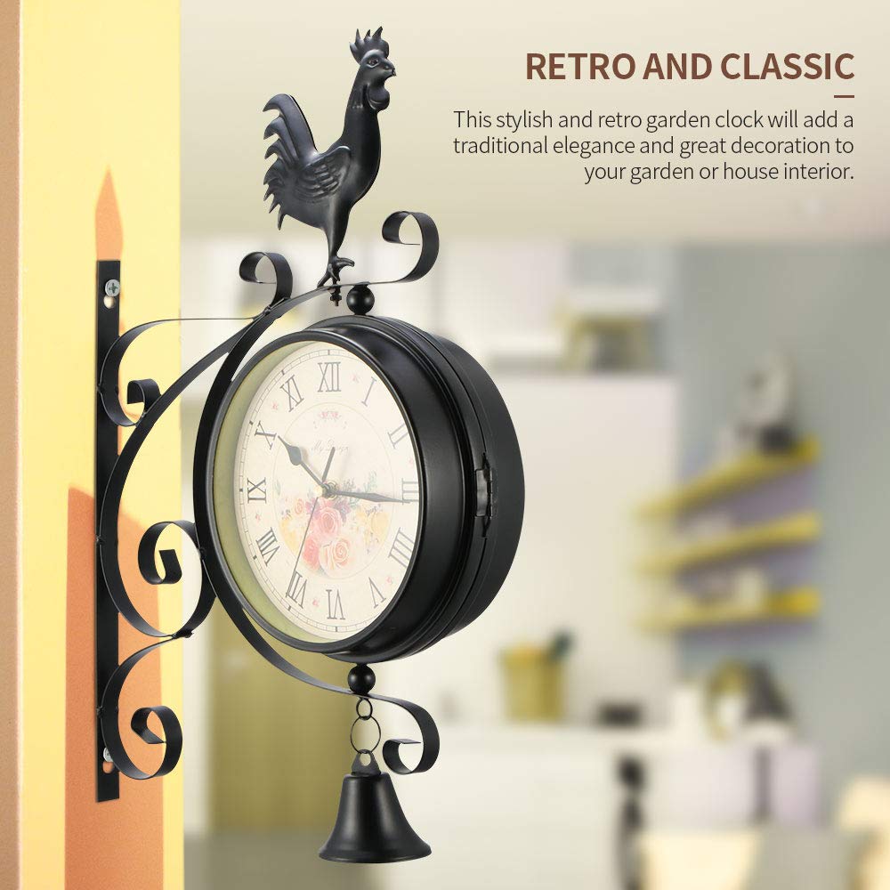 Cichy zegar ścienny retro dwustronny okrągły zegar ścienny z żelaznym ogrodem vintage dekoracja metalowa dekoracja do salonu, kuchni, kawiarni, hotelu, Burea