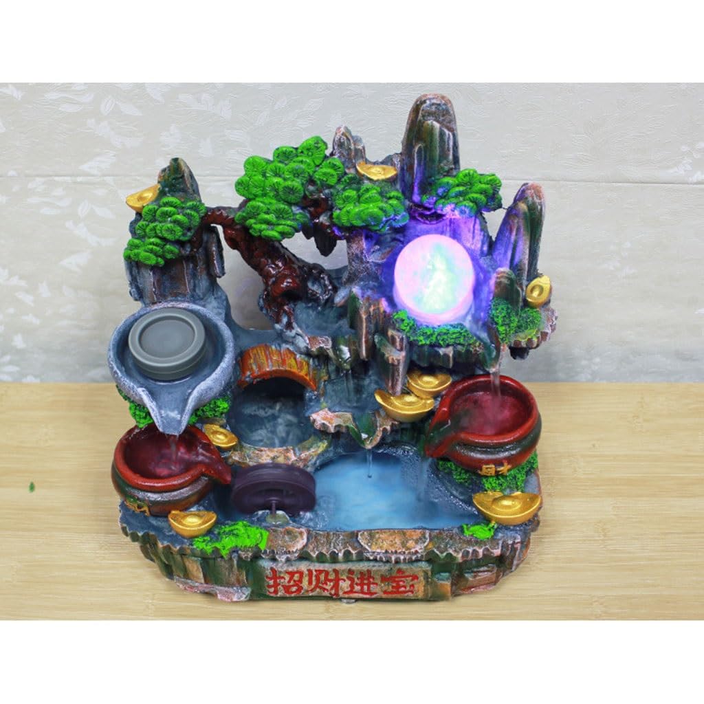 Fuente de Cascada, Fuente de sobremesa, Fuente de Agua con Rocas, decoración de Escritorio de Oficina, Adornos Decorativos creativos de Resina para el hogar y la Oficina