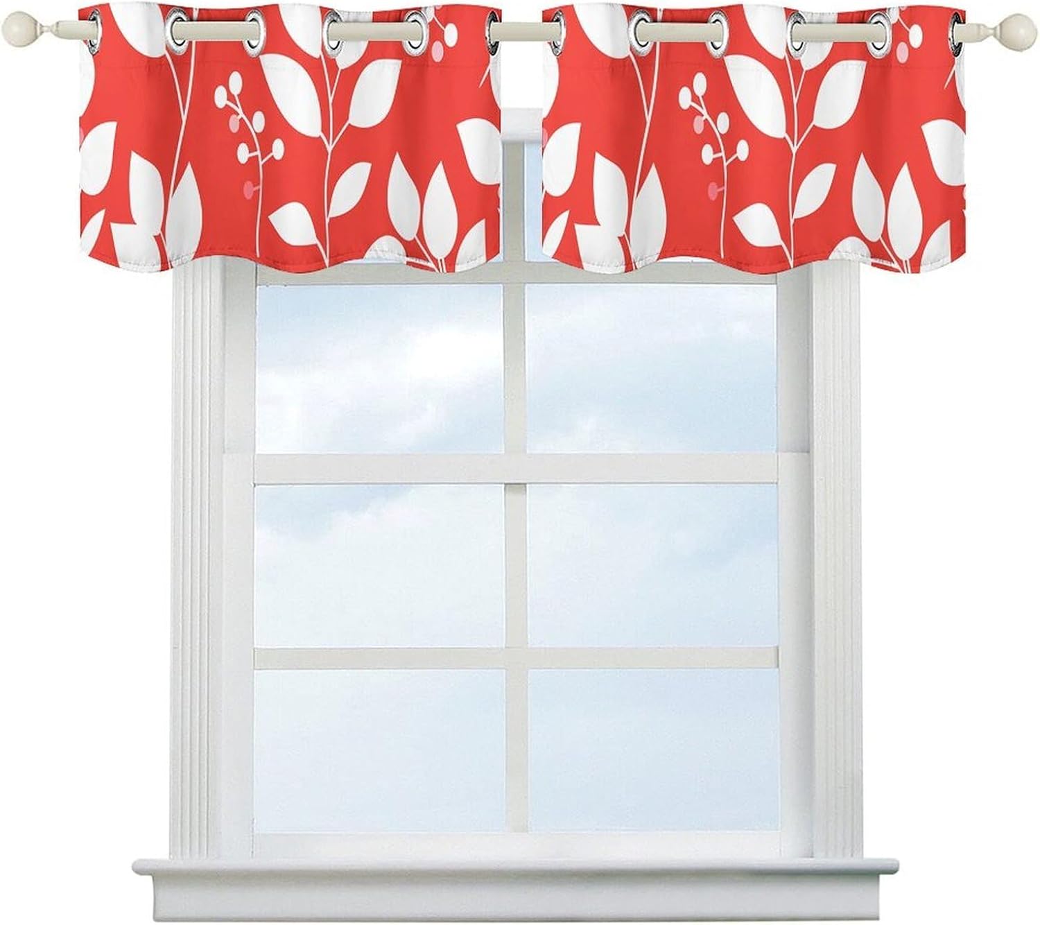 Leaves and Berries Valance for Windows, 2 Pack Kitchen Curtains Modern Home Decor, Soft Blackout Window Curtains for Living Room & Bedroom, 18 X 52 Inch