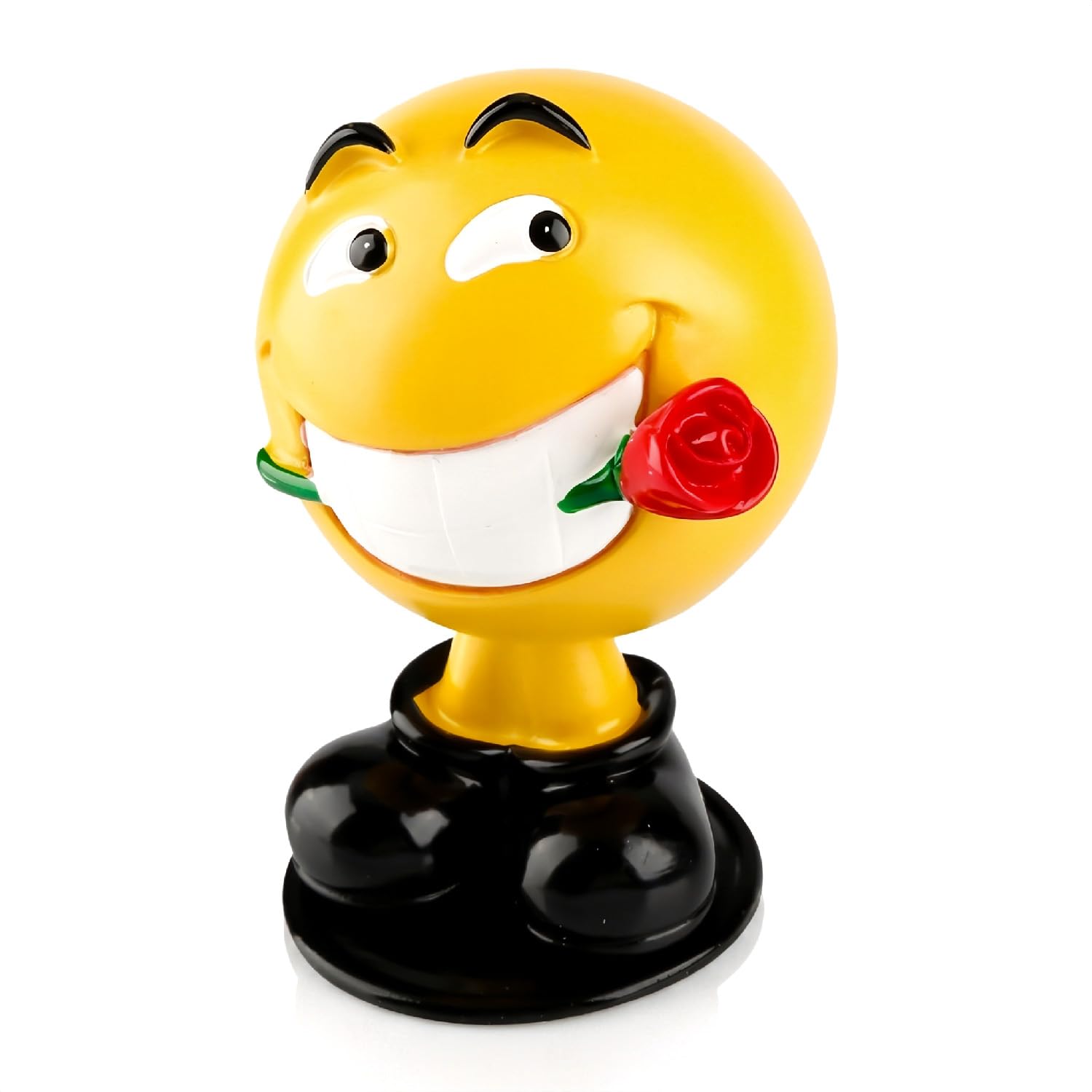 wellrun Funny Car Bobblehead Figurine,Cute Yellow Emoji Nodding Head Doll for Dashboard Decor,Creative Shaking Toy Ornament for Office Desk,Bedroom,Living Room Shelf
