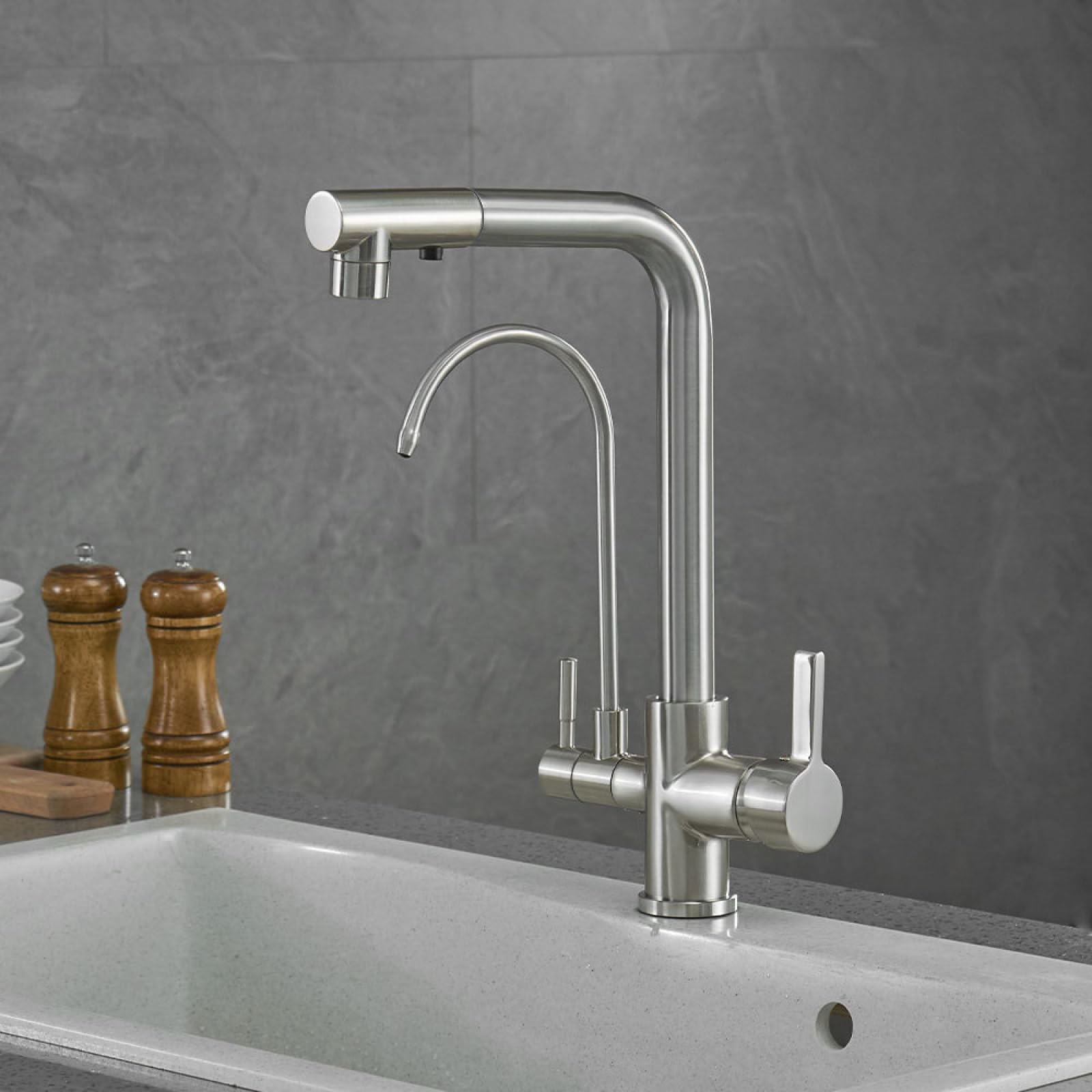 Fanjubei Brushed Kitchen Pull-Out Hot And Cold Water Purification Multifunctional Sink Faucet