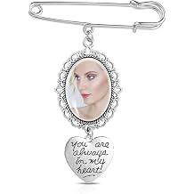 COMNICO Wedding Bouquet Photo Charm Lacy Frame Charm DIY Pin Brooch Making Kit Single Oval Glass Cabochons Picture Frame with Heart Pendant for Wedding Memory Funeral