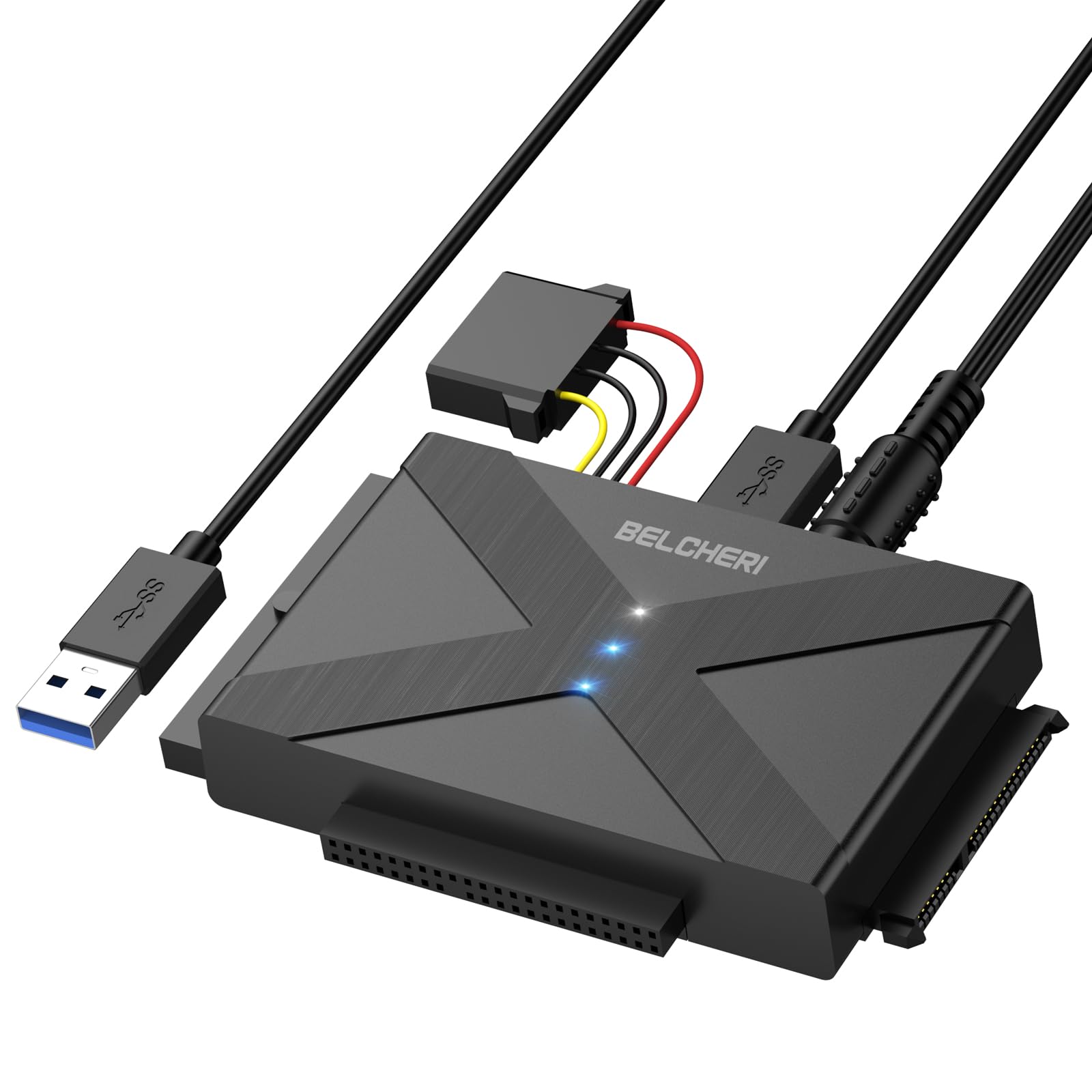 USB 3.0 to IDE and SATA Adapter, External Hard Drive Adapter for Universal 2.5 or 3.5 inch SATA or IDE HDD SSD Hard Drive Disk, SATA Converter with 12V Power Adapter