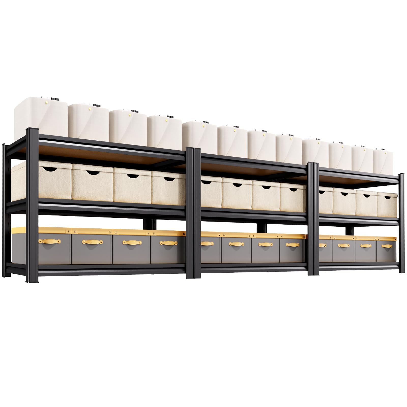 3-Pack 3 Tier Storage Shelves,Garage Shelving,Adjustable Heavy Duty Metal Shelving Units and Storage Large Rack,Utility Shelf for Shop Warehouse Industrial Pantry Organizers 33"x35"x16"