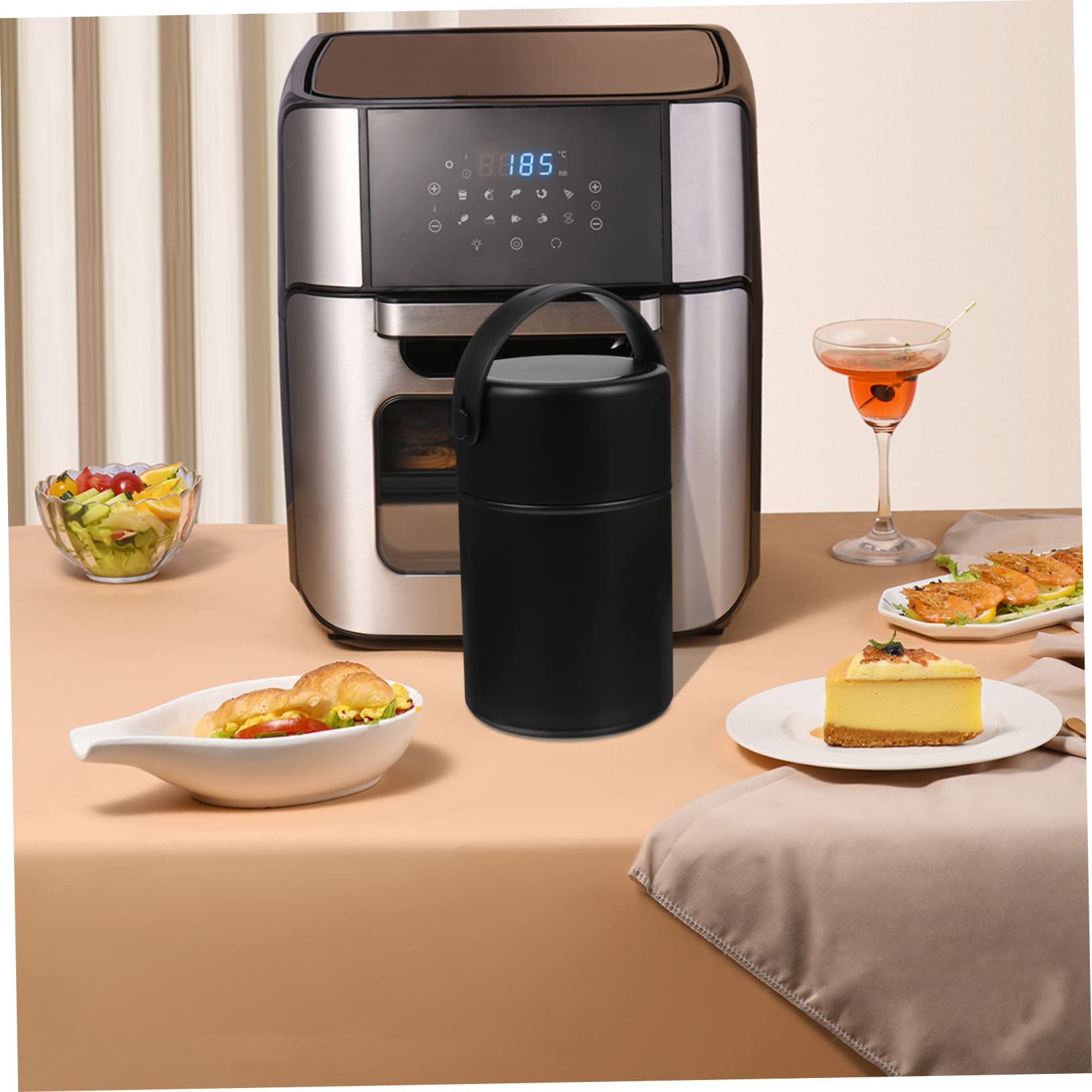 Vaguelly Isolierter Edelstahl Thermobehälter 850ml Auslaufsicher mit Löffel und Henkel für Unterwegs Schwarz