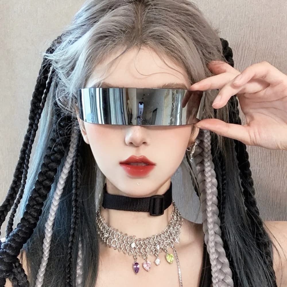 Kiwochy Quick Glasses Futuristic Narrow Glasses Pack of 3 Coloured + Silver + Black Men Women Fun Glasses Space Glasses Alien Glasses for Christmas Carnival Festivals Role Play Halloween Glasses - Image 4