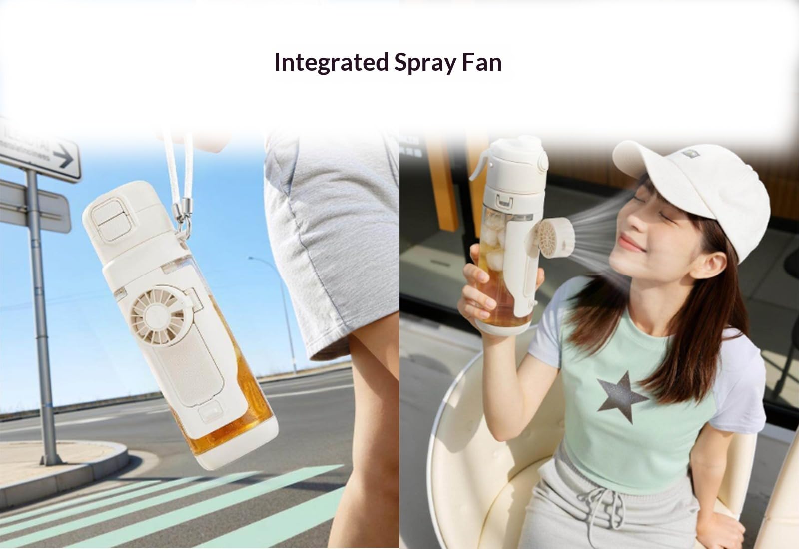 Generico Borraccia 2-in-1 con Ventola Pieghevole, Tazza da Viaggio 690ml Doppia Bevuta